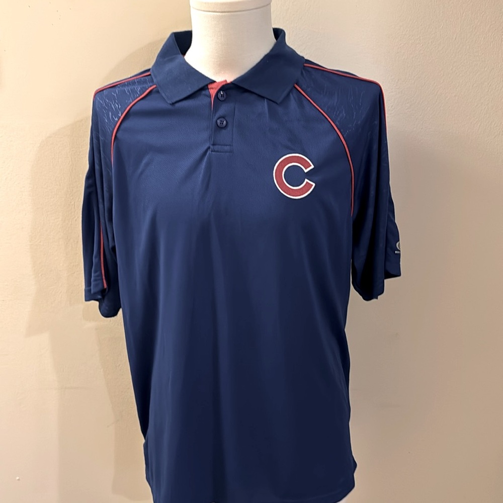 MLB True Fan Chicago Cubs Baseball Logo Polo Blue Shirt Mens Size L 100% Poly